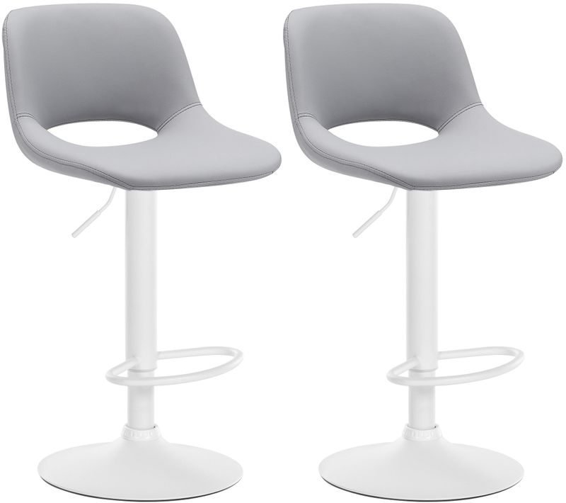 Tabourets De Bar Chaises Haute X2 Avec Repose-pieds En Pvc Gris Piètement Métallique Blanc 10_0004