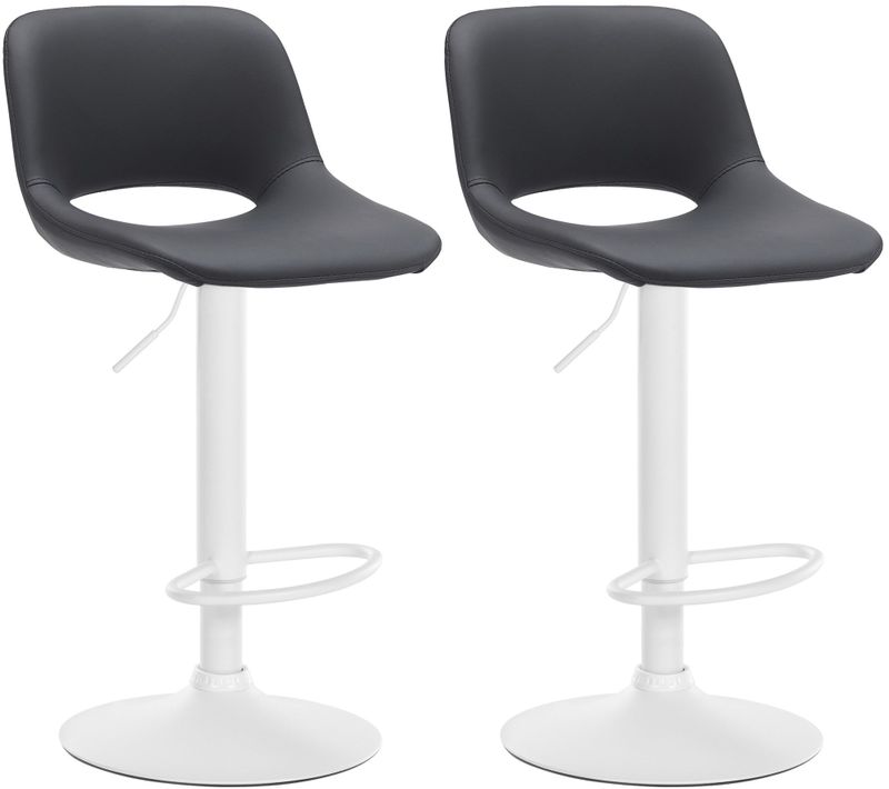 Tabourets De Bar Chaises Haute X2 Avec Repose-pieds En Pvc Noir Piètement Métallique Blanc 10_0004