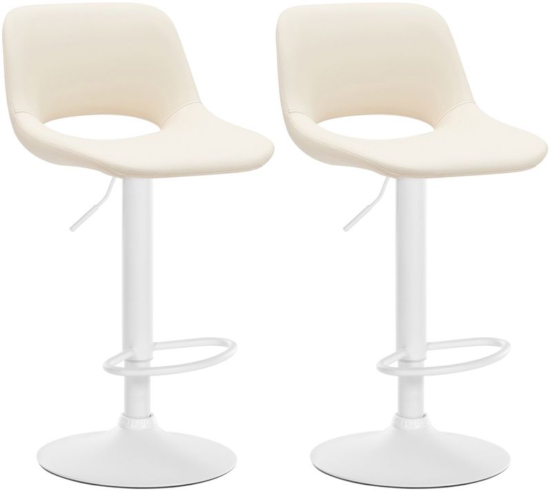 Tabourets De Bar Chaises Haute X2 Avec Repose-pieds En Pvc Crème Piètement Métallique Blanc 10_000