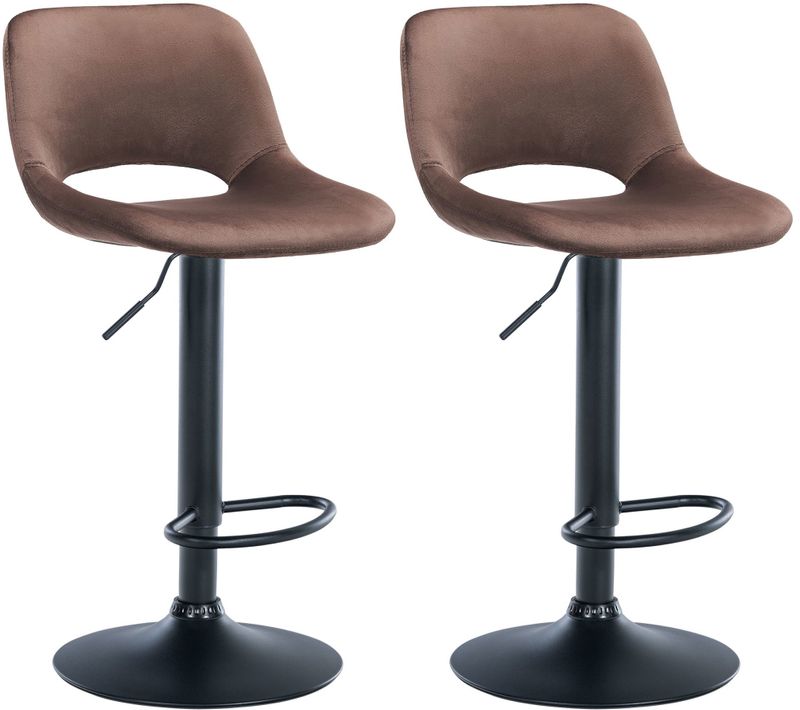Tabourets De Bar Chaises Haute X2 Avec Repose-pieds En Velours Marron Piètement Métallique Noir 10