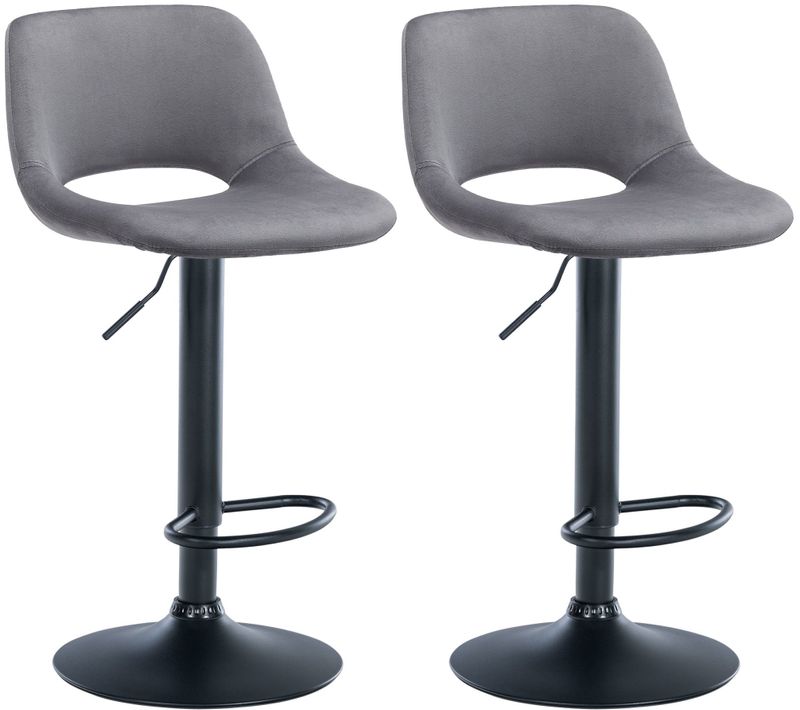 Tabourets De Bar Chaises Haute X2 Avec Repose-pieds En Velours Gris Foncé Piètement Métallique