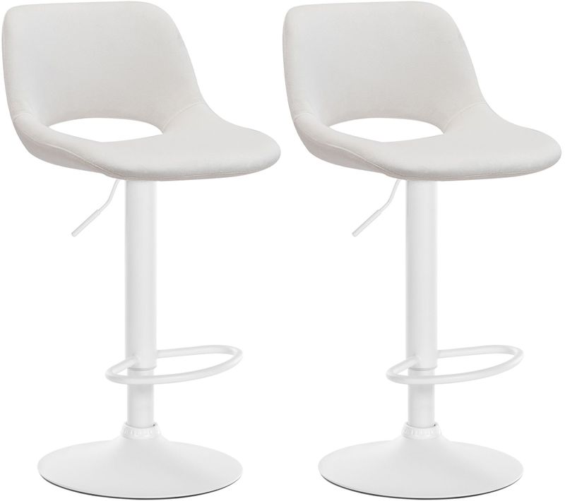 Tabourets De Bar Chaises Haute X2 Avec Repose-pieds En Velours Crème Piètement Métallique Blanc 10