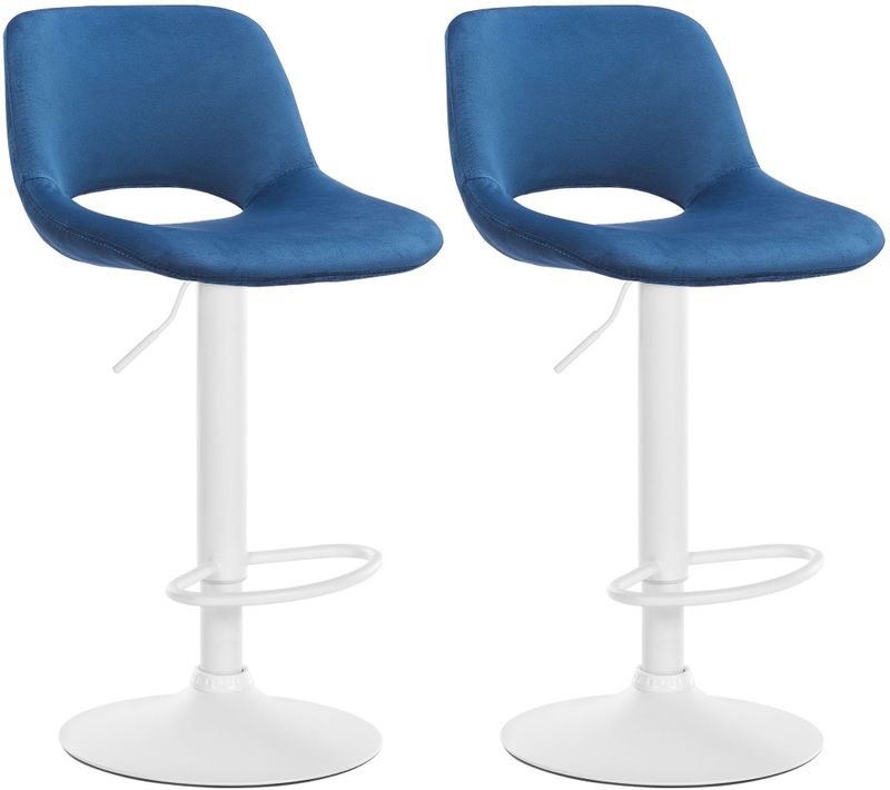 Tabourets De Bar Chaises Haute X2 Avec Repose-pieds En Velours Bleu Piètement Métallique Blanc 10_