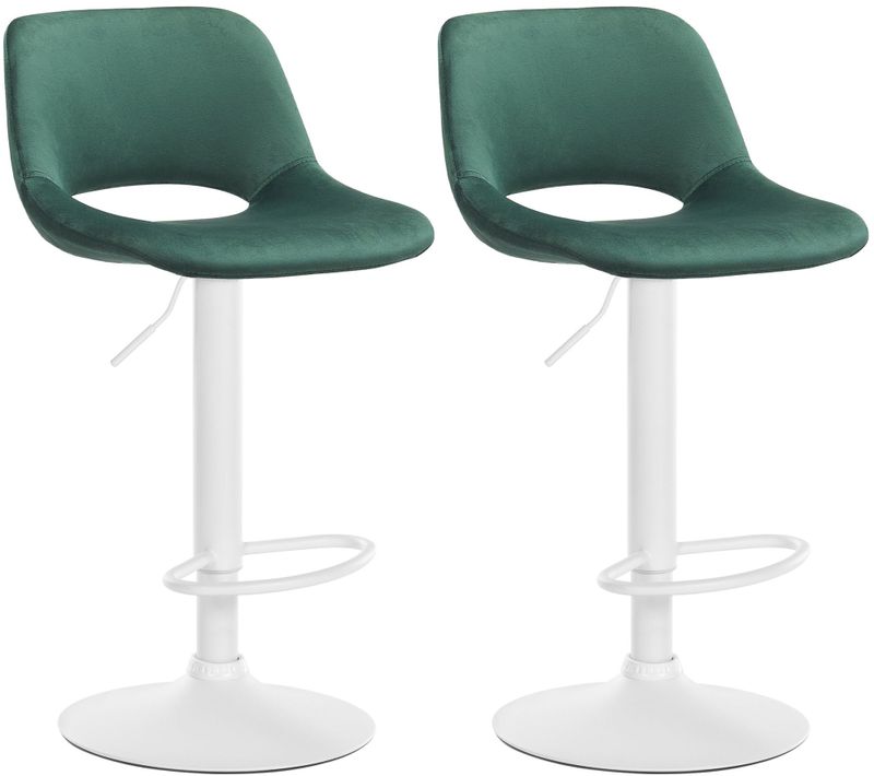 Tabourets De Bar Chaises Haute X2 Avec Repose-pieds En Velours Vert Piètement Métallique Blanc 10_