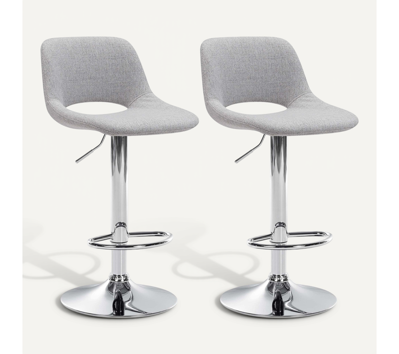 Tabourets De Bar Chaises Haute X2 Avec Repose-pieds En Tissu Gris Clair Piètement Métallique