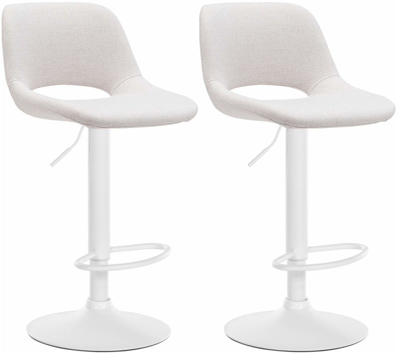 Tabourets De Bar Chaises Haute X2 Avec Repose-pieds En Tissu Crème Piètement Métallique Blanc 10_0