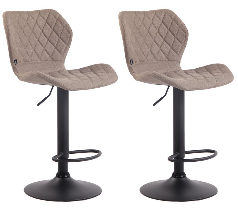 Lot De 2 Tabourets De Bar Avec Coutures Décoratives En Forme De Losanges En Tissu Taupe Et Métal
