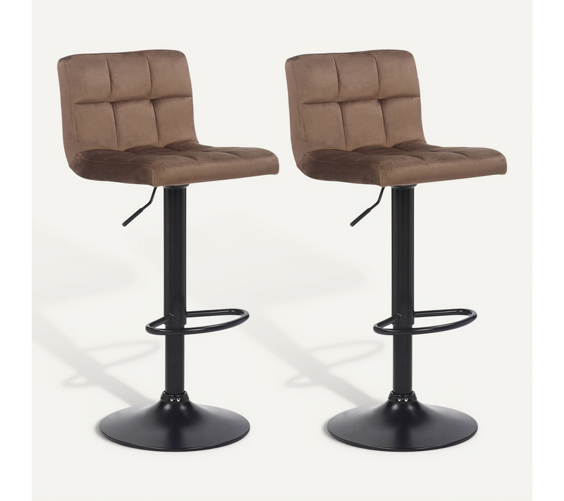 Lot De 2 Tabourets De Bar En Velours Marron Coutures Décoratives Piètement Métal Noir 10_0004146