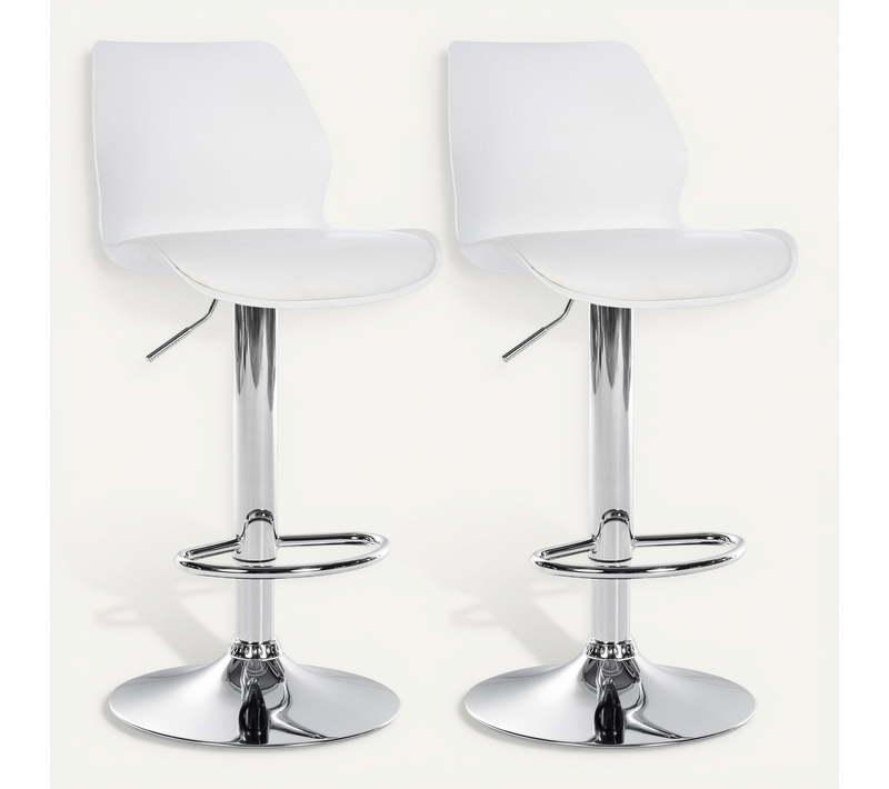 Lot De 2 Tabourets De Bar Avec Repose-pieds Hauteur Réglable Pivotant En Pvc Et Plastique Blanc