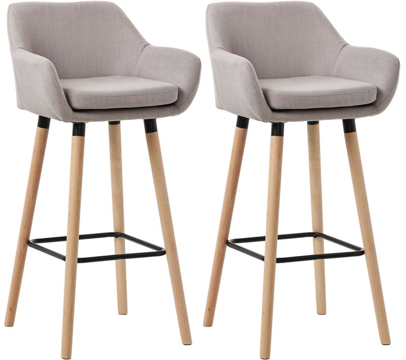 Lot De 2 Tabourets De Bar Lounge Design Scandinave Assise En Tissu Taupe Pieds En Bois Repose-pied