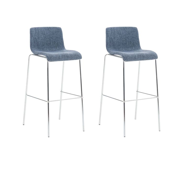 Lot De 2 Tabourets De Bar Avec Repose-pieds Dossier Incurvé En Tissu Bleu Et 4 Pieds En Métal