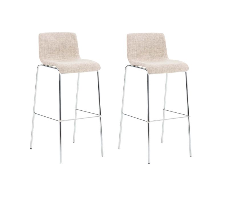 Lot De 2 Tabourets De Bar Avec Repose-pieds Dossier Incurvé En Tissu Crème Et 4 Pieds En Métal