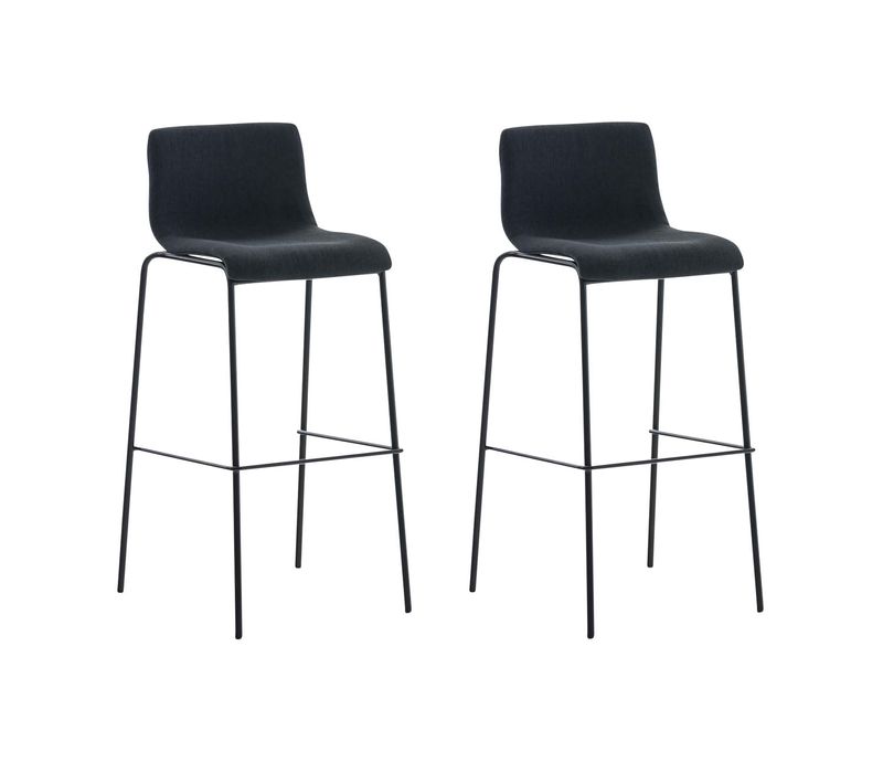 Lot De 2 Tabourets De Bar Avec Repose-pieds Dossier Incurvé En Tissu Noir Et 4 Pieds En Métal Noir