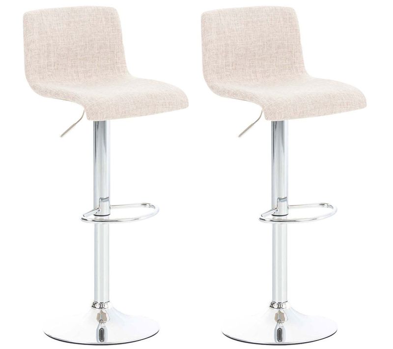 Set De 2 Tabourets De Bar Repose-pied Confortable En Tissu Crème Et Métal Chromé 10_0004205
