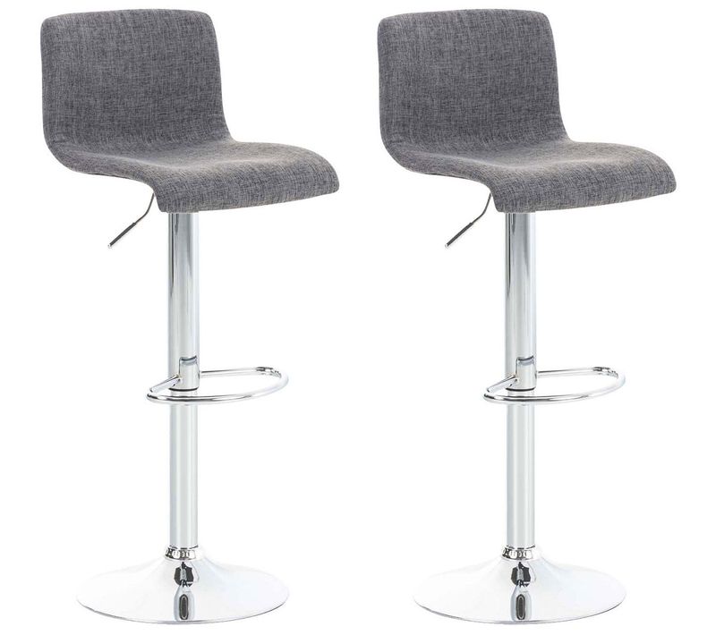Set De 2 Tabourets De Bar Repose-pied Confortable En Tissu Gris Clair Et Métal Chromé 10_0004207