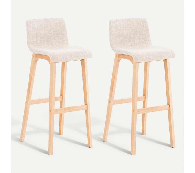 Lot De 2 Tabourets De Bar Design Avec Structure De 4 Pieds En Bois Et Assise En Tissu Crème 10_000