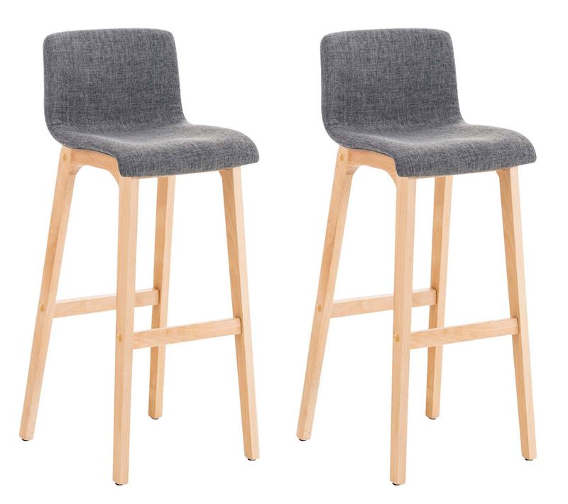 Lot De 2 Tabourets De Bar Design Avec Structure De 4 Pieds En Bois Et Assise En Tissu Gris Clair 1