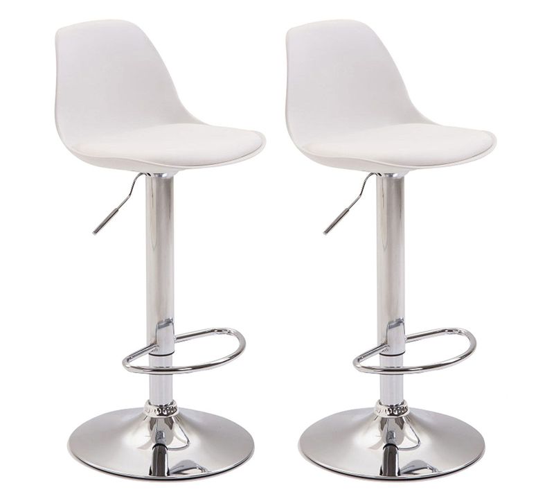 Lot De 2 Tabourets De Bar Moderne Et Confortable Assise En Pvc Blanc Coque En Plastique Et Pieds