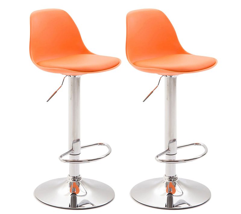 Lot De 2 Tabourets De Bar Moderne Et Confortable Assise En Pvc Orange Coque En Plastique Et Pieds