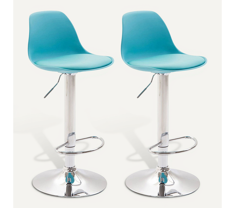 Lot De 2 Tabourets De Bar Moderne Et Confortable Assise En Pvc Bleu Coque En Plastique