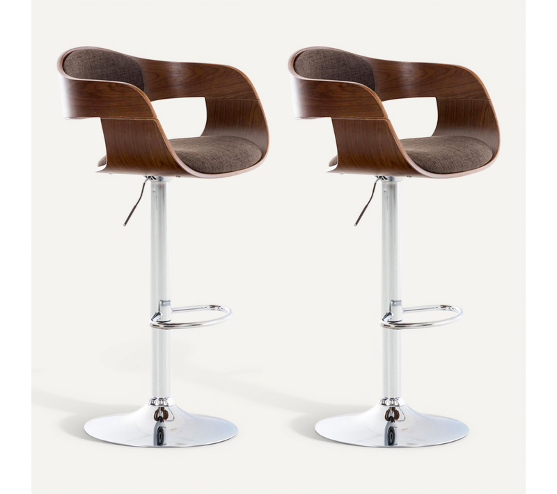 Lot De 2 Tabourets De Bar Design Scandinave En Tissu Marron Et Structure En Bois Couleur Noyer 10_