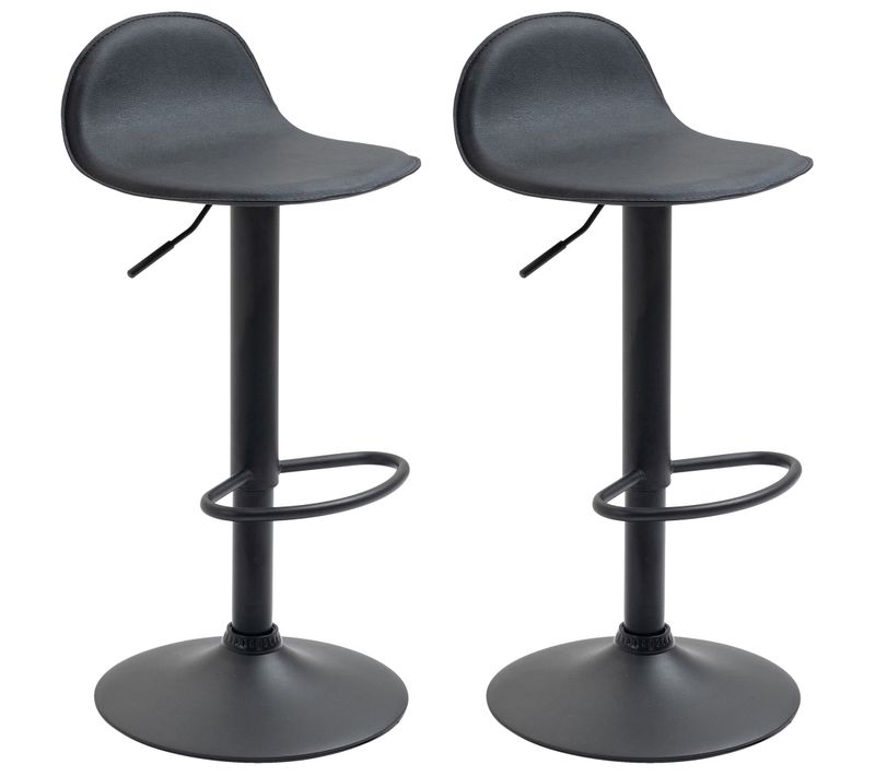 Lot De 2 Tabourets De Bar Avec Repose-pieds En Pvc Noir Pied Trompète En Métal Noir 10_0004261