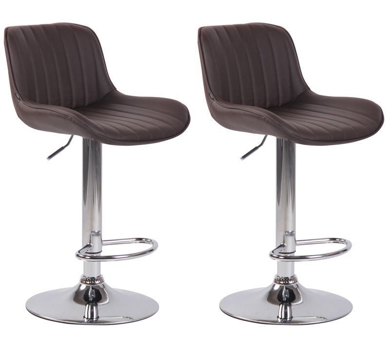 Lot De 2 Tabourets De Bar Chaises Hautes En Pvc Marron Coutures Verticales Support En Métal Chromé