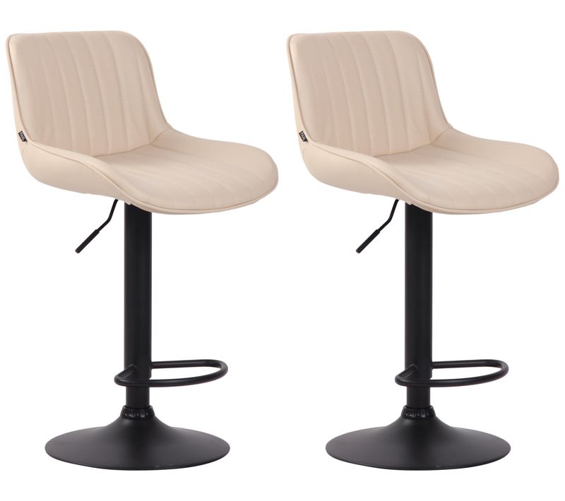 Lot De 2 Tabourets De Bar Chaises Hautes En Pvc Crème Coutures Verticales Support En Métal Noir 10