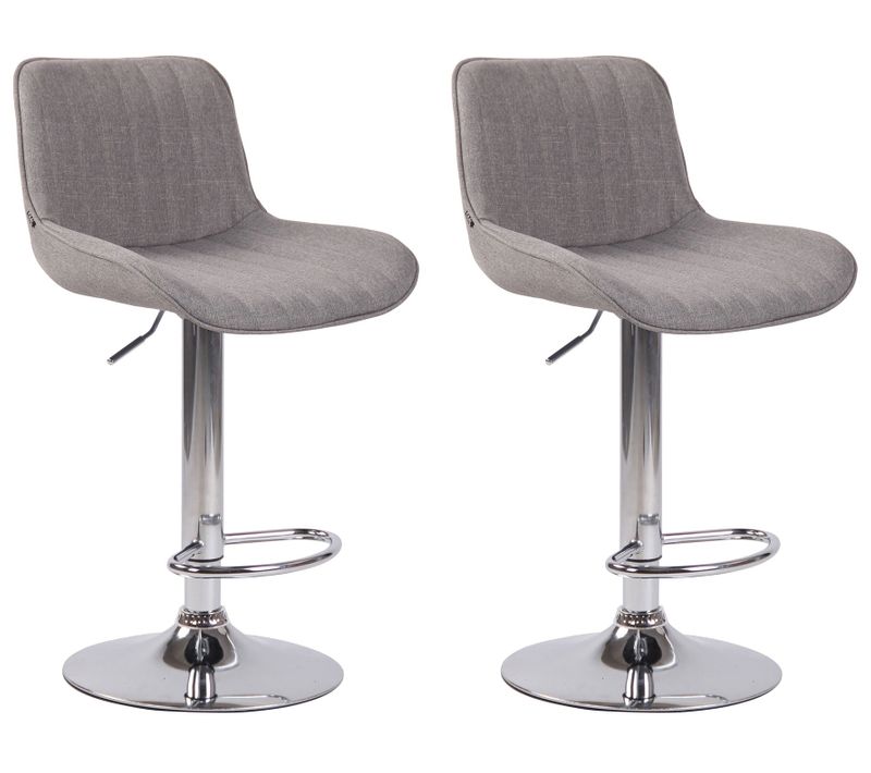 Lot De 2 Tabourets De Bar Chaises Hautes En Tissu Gris Coutures Verticales Support En Métal Chromé