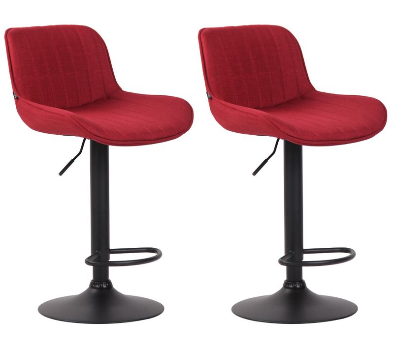 Lot De 2 Tabourets De Bar Chaises Hautes En Tissu Rouge Coutures Verticales Support En Métal Noir