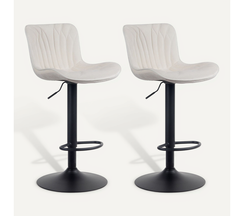 Lot De 2 Tabourets De Bar Chaises Hautes Avec Coutures Décoratives En Tissu Crème Pieds En Métal