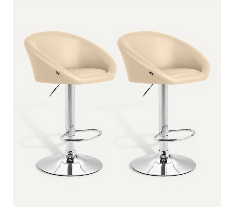 Lot De 2 Tabourets De Bar Chaises Hautes Design Moderne En Pvc Crème Et Métal Chromé 10_0004348