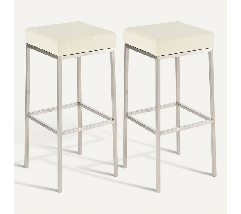 Lot De 2 Tabourets De Bar Avec Repose-pieds Design Hauteur 80 Cm Simple Assise En Pvc Crème