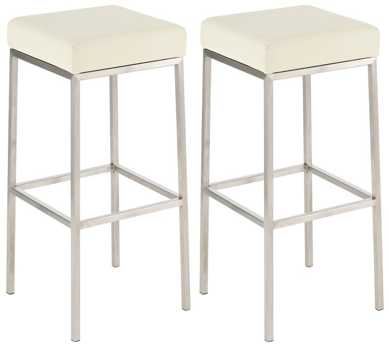 Lot De 2 Tabourets De Bar Avec Repose-pieds Design Simple Hauteur 85 Cm En Pvc Crème Et Acier
