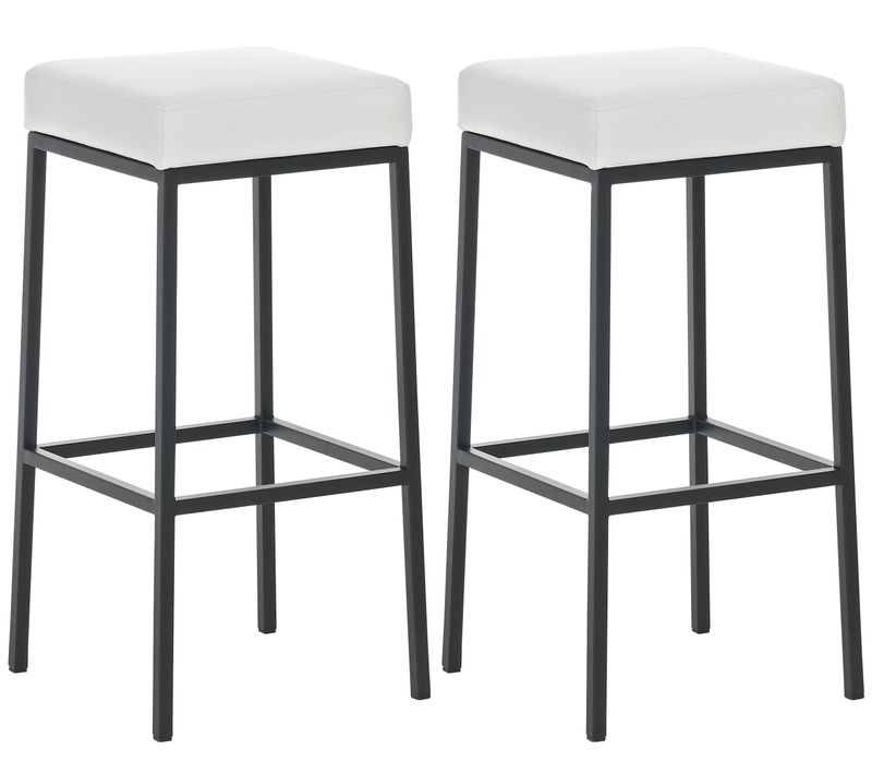 Lot De 2 Tabourets De Bar Avec Repose-pieds Design Simple Hauteur 85 Cm En Pvc Blanc Et Métal Noir