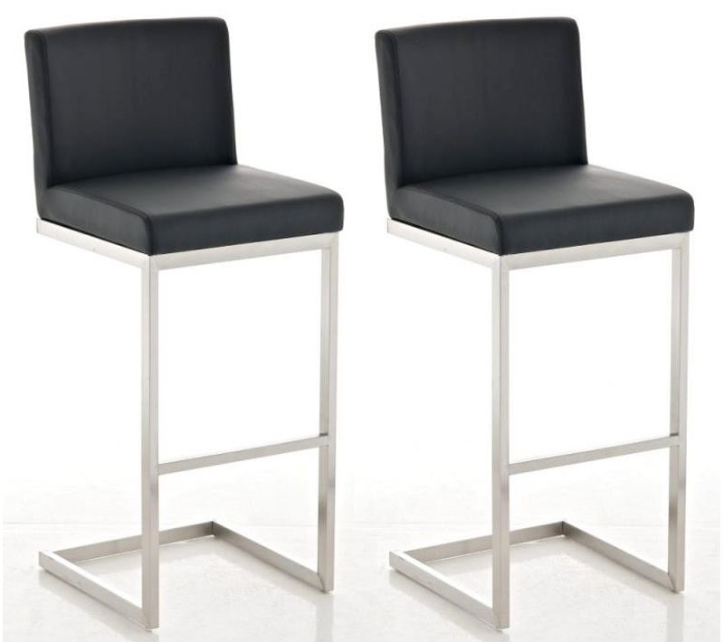Lot De 2 Tabourets De Bar Design Moderne Support En Acier Inoxydable Assise En Pvc Noir 10_0004384