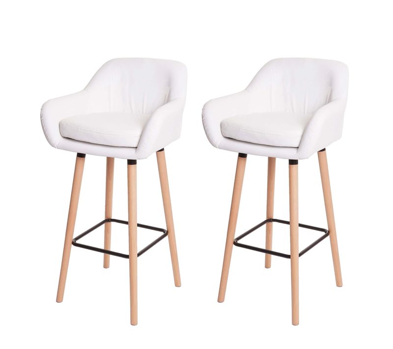 Lot De 2 Tabourets De Bar Chaises De Comptoir Avec Repose-pieds En Pvc Blanc 04_0000170