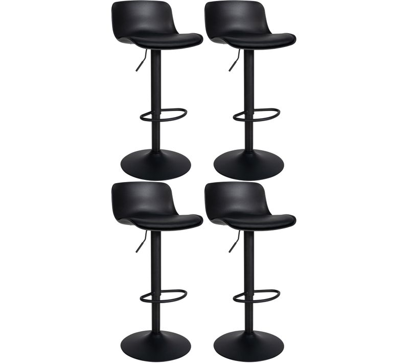 Lot De 4 Tabourets De Bar Hauteur Réglable Et Siège Pivotant Avec Siège En Plastique Et Pvc Noir