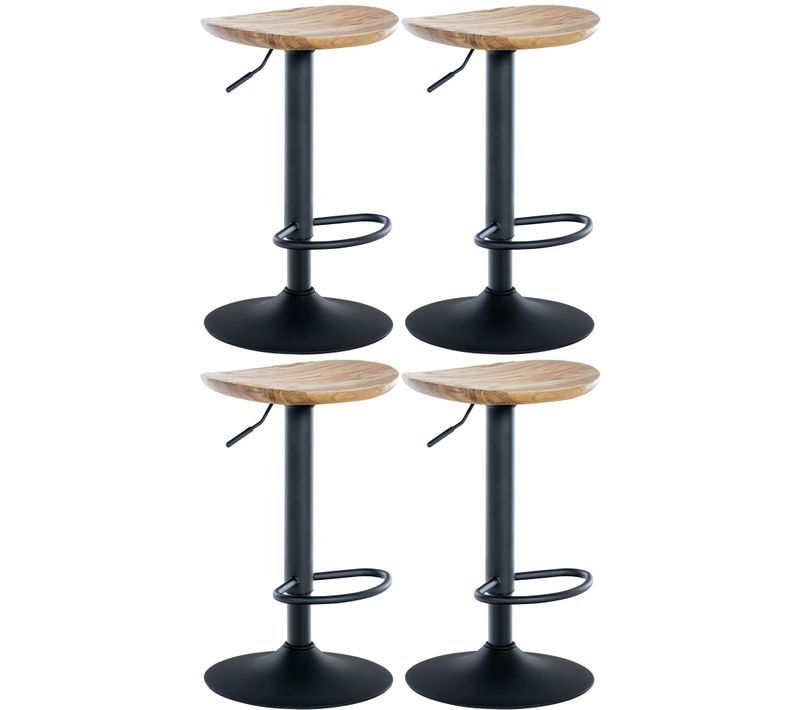 Lot De 4 Tabourets De Bar Pivotant Avec Repose-pieds Assise En Bois Pieds En Métal Noir 10_0004518
