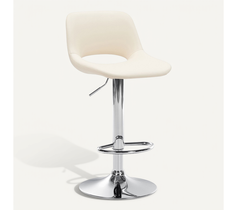 Tabouret De Bar Chaise Haute X1 Avec Repose-pieds En Pvc Crème Piètement Métallique Chromé 10_0004