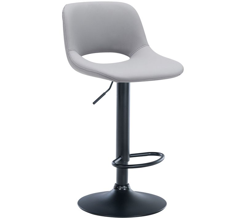 Tabouret De Bar Chaise Haute X1 Avec Repose-pieds En Pvc Gris Piètement Métallique Noir 10_0004583
