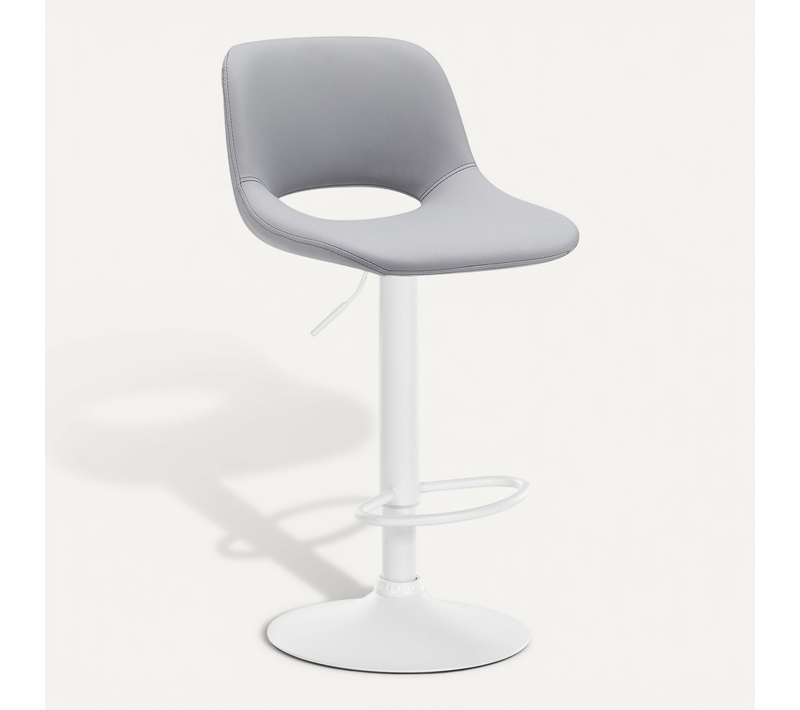 Tabouret De Bar Chaise Haute X1 Avec Repose-pieds En Pvc Gris Piètement Métallique Blanc 10_000458