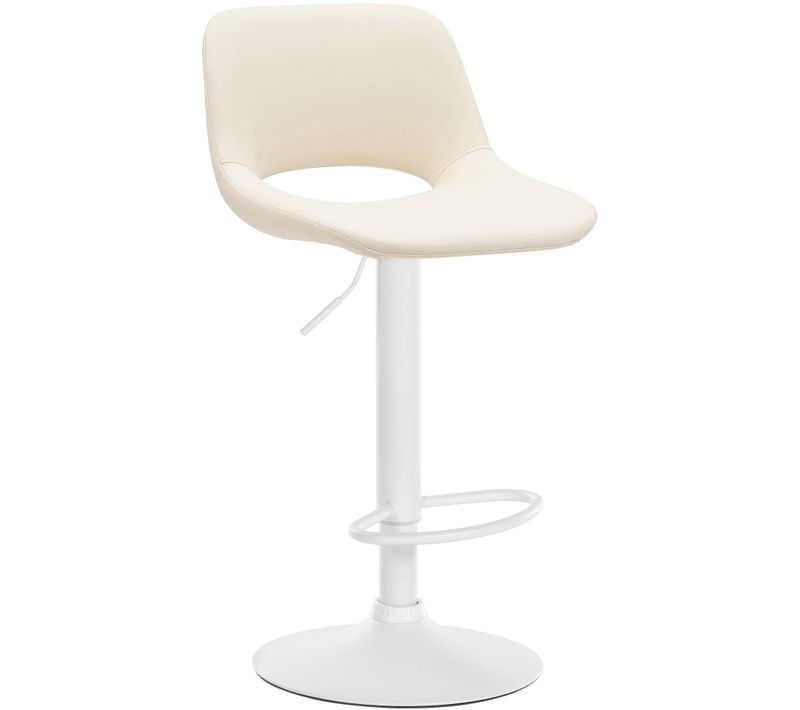 Tabouret De Bar Chaise Haute X1 Avec Repose-pieds En Pvc Crème Piètement Métallique Blanc 10_00045