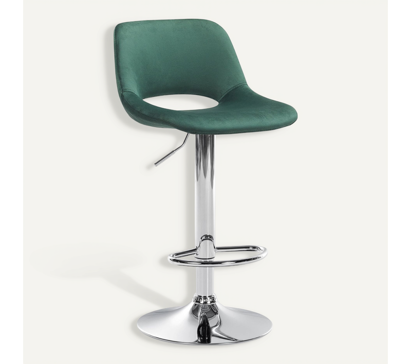 Tabouret De Bar Chaise Haute X1 Avec Repose-pieds En Velours Vert Piètement Métallique Chromé 10_0