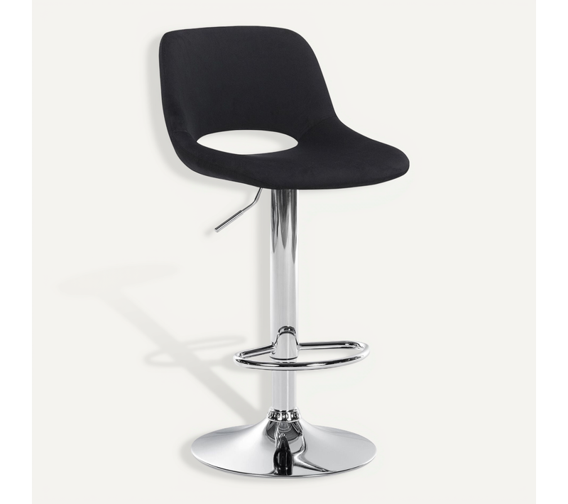 Tabouret De Bar Chaise Haute X1 Avec Repose-pieds En Velours Noir Piètement Métallique Chromé 10_0