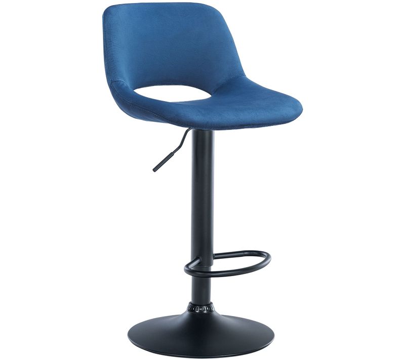 Tabouret De Bar Chaise Haute X1 Avec Repose-pieds En Velours Bleu Piètement Métallique Noir 10_000
