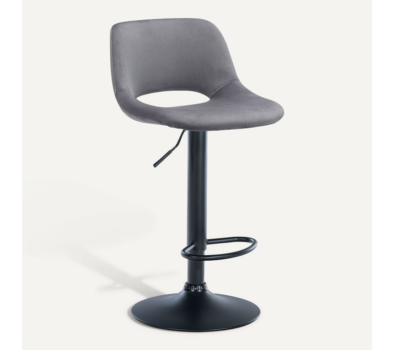 Tabouret De Bar Chaise Haute X1 Avec Repose-pieds En Velours Gris Foncé Piètement Métallique Noir