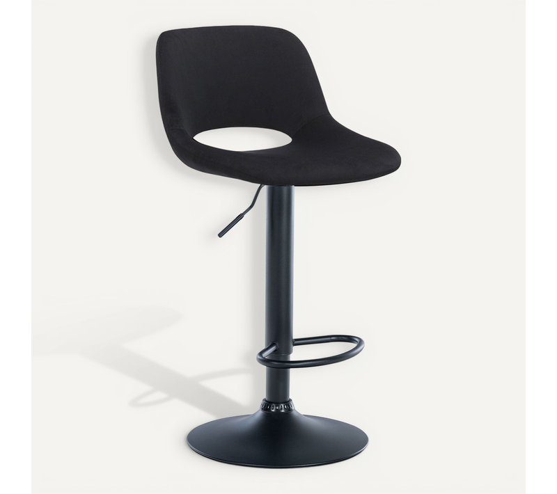 Tabouret De Bar Chaise Haute X1 Avec Repose-pieds En Velours Noir Piètement Métallique Noir 10_000