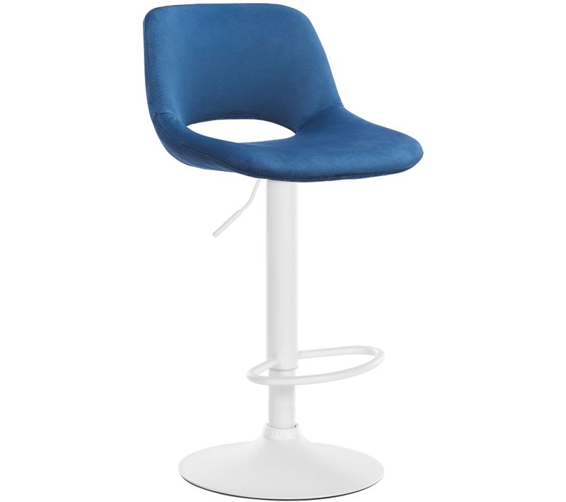 Tabouret De Bar Chaise Haute X1 Avec Repose-pieds En Velours Bleu Piètement Métallique Blanc 10_00