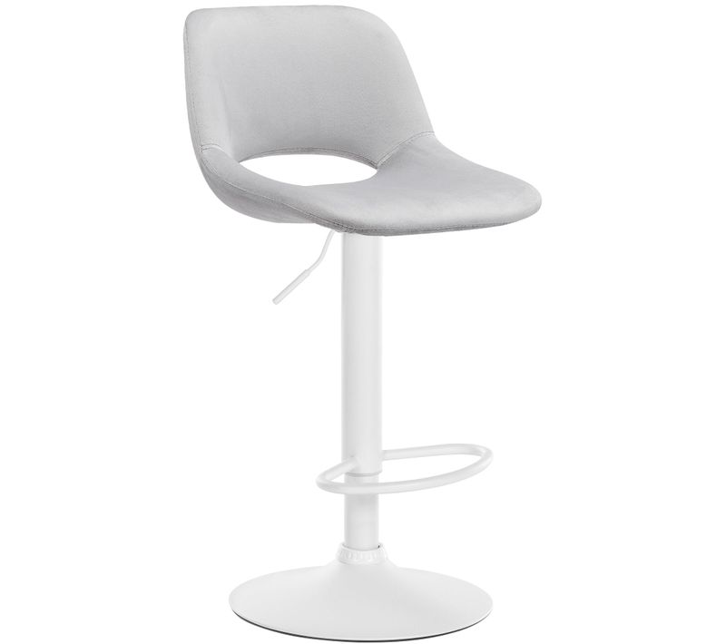 Tabouret De Bar Chaise Haute X1 Avec Repose-pieds En Velours Gris Clair Piètement Métallique Blanc